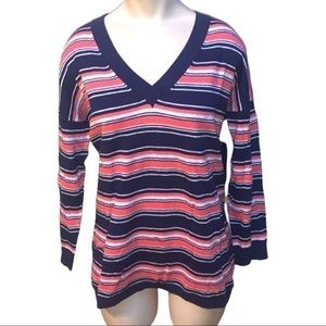 TOMMY Hilfiger Women’s Coral/blue striped 3/4 sleeve Sweater Size M